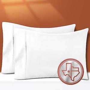 TEXAS LINEN CO. 100% Egyptian Cotton Pillow Cases Set of 2, Texan Talkin' Collection 600 Series Standard/Queen Pillowcase for Sleeping (White), Sateen Bed Pillow Cover, Extra Long Staple Pillowcases, 21 x 32
