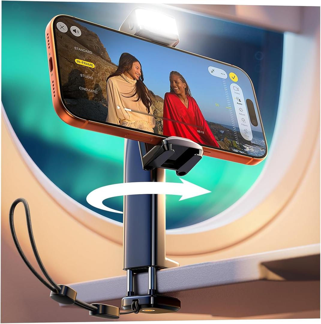 LISEN Airplane Travel Essentials (LED) Phone Stand Holder for Desk Cruise Ship Essentials 2026 Mount Airplane Gadgets Women Men Long Flight Accessories Photographic Lighting Flash Tubes Kids Gifts