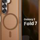 Magnetic Case for Samsung Galaxy Z fold 7 Case, Slim Translucent Matte Phone Cover with Shockproof TPU Frame & Scratch-Resistant PC Back, Strong Magnetic Ring, Brown