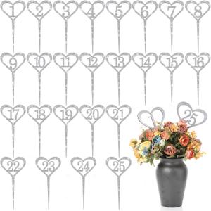 Geelin 1-25 Wooden Table Numbers 11.81 Inches Rustic Wedding Table Numbers for Receptions, Banquets, Restaurants, Hotels, Party Event Catering(Silver Glitter)