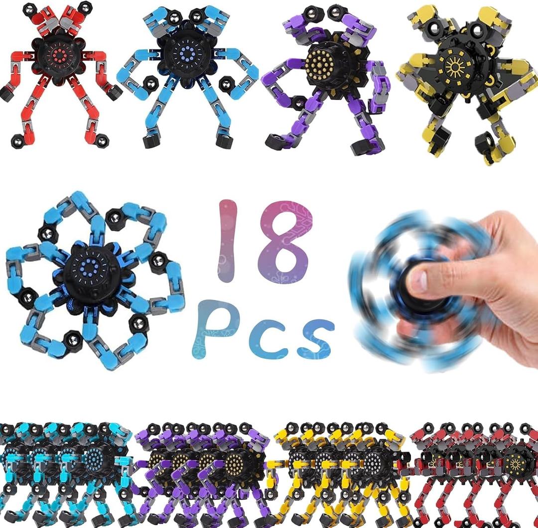 18pcs Random Fidget Spinners, DIY Deformable Robot Fingertip Toys, Decompression Spinner, Deformable Creative Mechanical Gyro Toys, Stress Relief Mechanical Chain Toy for Kids, Adults Party Supplies