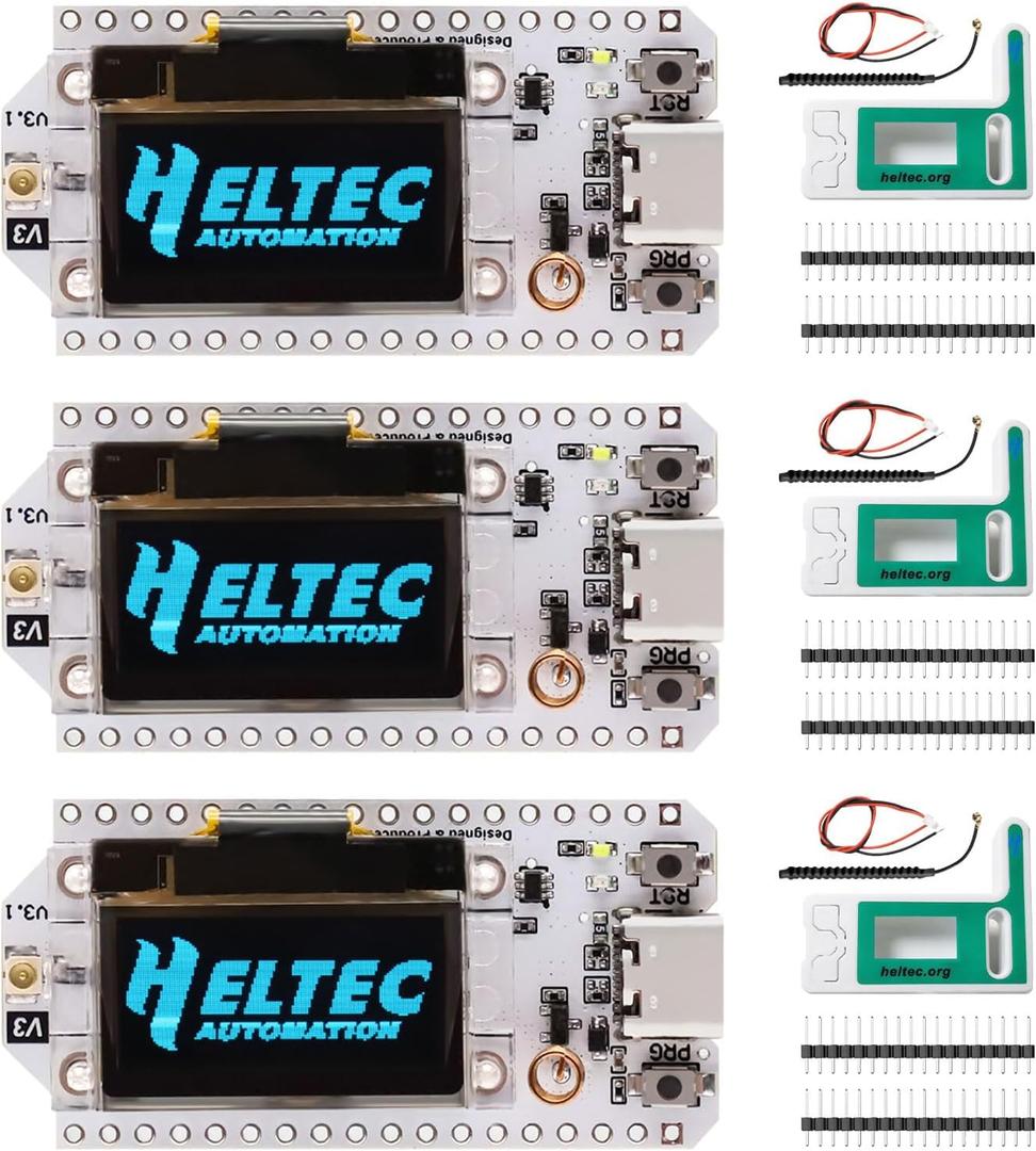 3 Set LoRa Development Board with Case, LoRa V3 Meshtastic WiFi, LoRa V3 WiFi Bluetooth Dual Core 240MHz CP2102 Chip with 0.96" OLED Display and 863-928MHz Antenna for Arduino