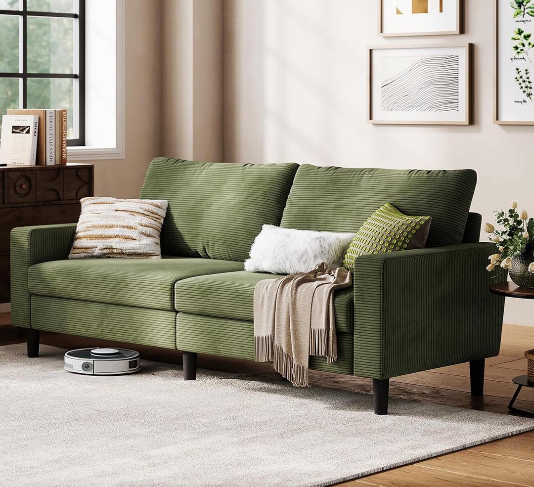 LINSY 79'' Loveseat Sofa: Comfy Corduroy Love Seat Couch with Adjustable Deep Seat Modern Loveseat Couches for Living Room Office Bedroom Apartment (Green)