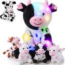 Sumind 5 Pcs Cow Stuffed Animal Set 13.78 Inch Mommy Cow Plush Toy with 4 Babies Cute Calf in Her Tummy Large Highland Stuffed Animals for Toddlers Girls Boys Birthday(LED)