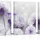 iHAPPYWALL 3 Pieces Lavender Dandelion Canvas Wall Art Abstract Wish Flower Butterfly Picture for Bathroom Bedroom Kitchen Wall Decor Ready to Hang 12x16inchx3pcs (Purple)