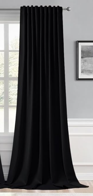MIULEE Back Tab Blackout Curtains 120 Inch Long 1 Panel for Living Room Bedroom Privacy, Halloween Black Rod Pocket/Pinch Pleated Extra Long Thermal Insulated Room Darkening Light Blocking Drapes Black