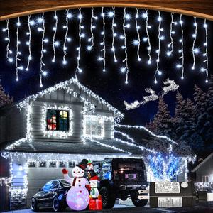 99ft 1216LED Icicle Lights for Outside, White Christmas Lights for House Patio Yard Porch Backyard Holiday Garden Xmas Exterior Decoration, Waterproof Twinkle Cluster Light Hanging Light All Year