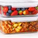 Levietti 2-Pack Borosilicate Glass Food Storage Containers with Lids 35oz (1040 ml)  Airtight Leakproof Meal Prep Containers, BPA-Free Snap Lock Lids, Oven Microwave Freezer Dishwasher Safe