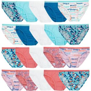 Fruit of the Loom Girls' Cotton Bikini Underwear Multipacks (4, 20 Pack - Fashion Assorted)