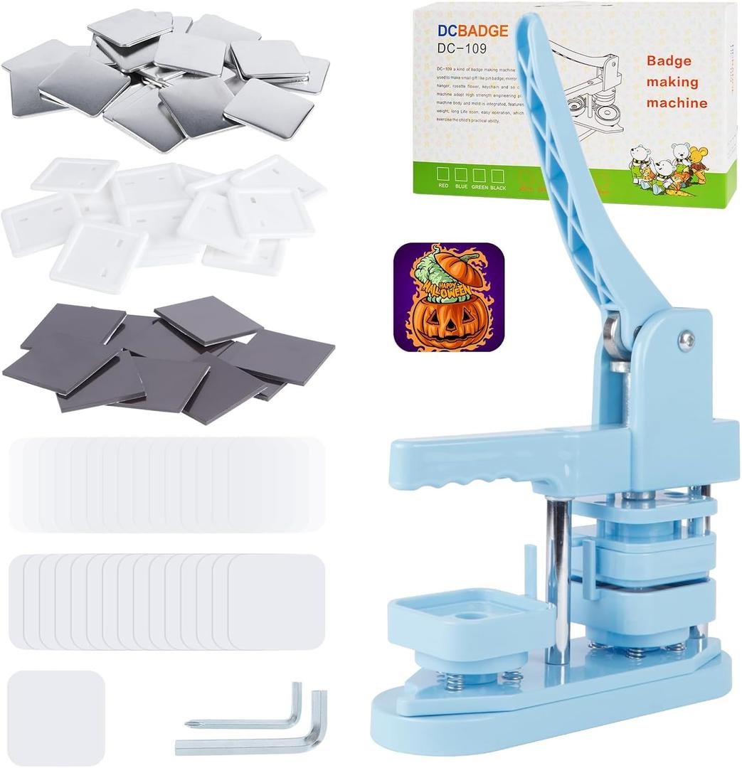 Fridge Magnet Button Maker Machine, 50mm/1.97 inch Square-Shaped Pin Maker Machine for Refrigerator Magnet, DIY Square Button Press Machine with 100 Pcs Fridge Magnet Button Maker Supplies