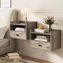 Floating Nightstand Set of 2 Modern Night Stands with Drawer and Open Shelf Cubby Small Bedside End Table with Charging Station Wall Mounted Nightstands Set 2 for Bedroom Grey, 15.8 inches x 11.5 inches x 11.5 inches