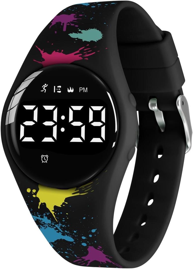 Kids Watches for Girls Boys Digital Sport Watch with Step Counter Pedometer Vibration Alarm Clock, No App Waterproof Fitness Tracker Kids Watch Boys Girls Teens Students Ages 5-16 (110-F-Craffiti)