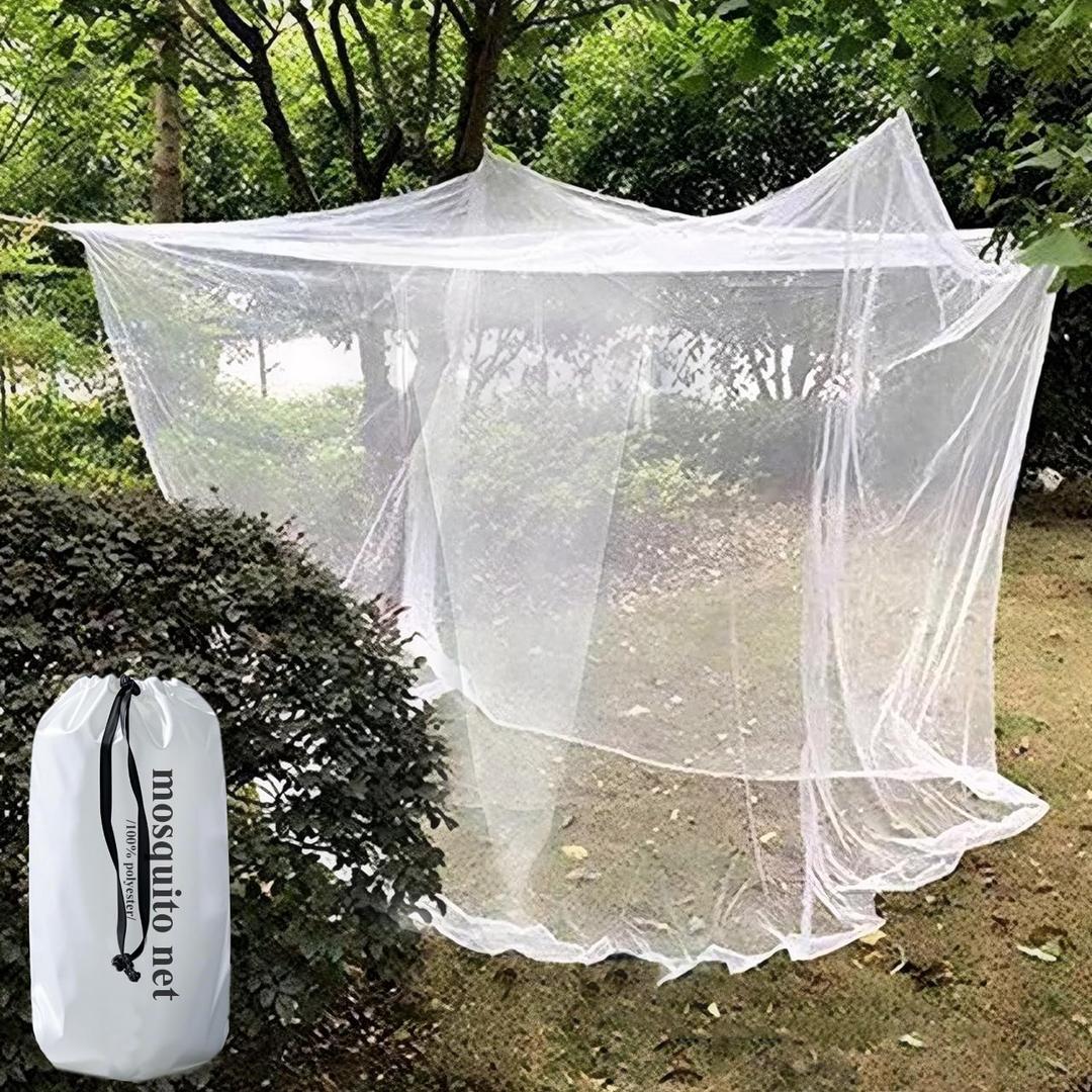 Outdoor Camping Mosquito Net, Ultra Large 10'x10' White Mesh Insect Netting with Storage Bag for Camping, Picnic, Outdoor Trips (One-Opening 118"x118"x77")