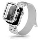 Youthrun Magnetic Band for Women Compatible with Apple Watch Band 38mm 40mm 41mm 42mm 44mm 45mm 46mm Milanese Stainless Steel Loop with Bling Protective Case, Dressy Metal Strap Replacement iWatch Band (42MM Silver)