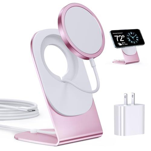 TXXTOL Magnetic Wireless Charger Mag-Safe Charger for iPhone 15/14/13/12 Series Convertible Magnet Wireless Charging Stand/Pad with 20W Adapter 5ft Cable for iPhone and AirPods 2/3/Pro 2/Pro（Pink）
