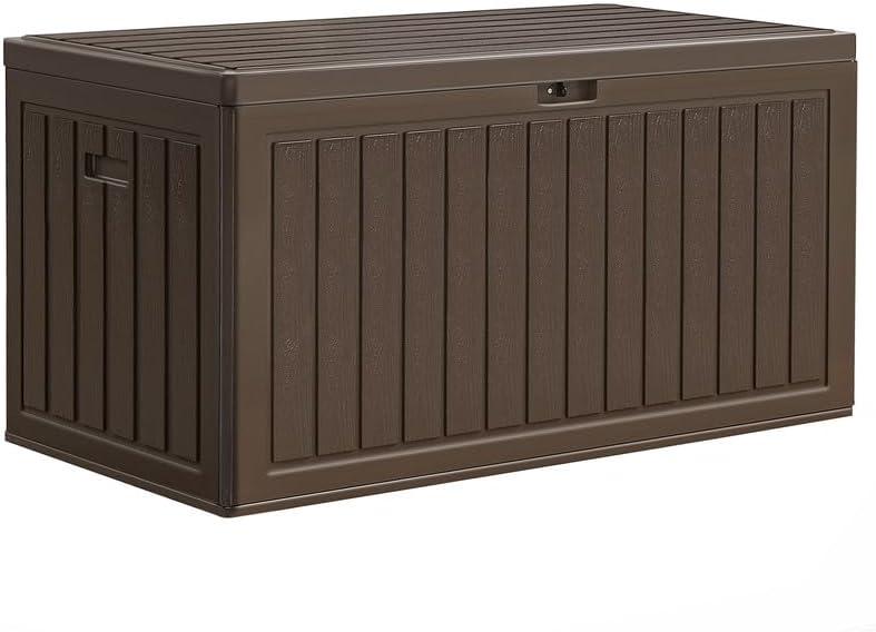 YITAHOME 90 Gallon Large Deck Box, Double-Wall Resin Outdoor Storage Boxes, Deck Storage for Patio Furniture, Cushions, Pool Float, Garden Tools, Lockable & Waterproof (Brown)