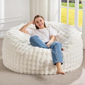 Hobestluk Bean Bag Chairs 4ft Beanbag Chair with Filler Adult Bean Bags with Fluffy & Machine Washable Cover, Giant Bean Bag Chairs for Adults (White, 4FT-44" x 44" x 24")