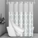 No Hook Grey Shower Curtain with Snap in Fabric Liner Set - Hotel Style with See Through Mesh Top Window, Modern Geometric Waterdrop Design,Waterproof and Washable, 71x74 INCH