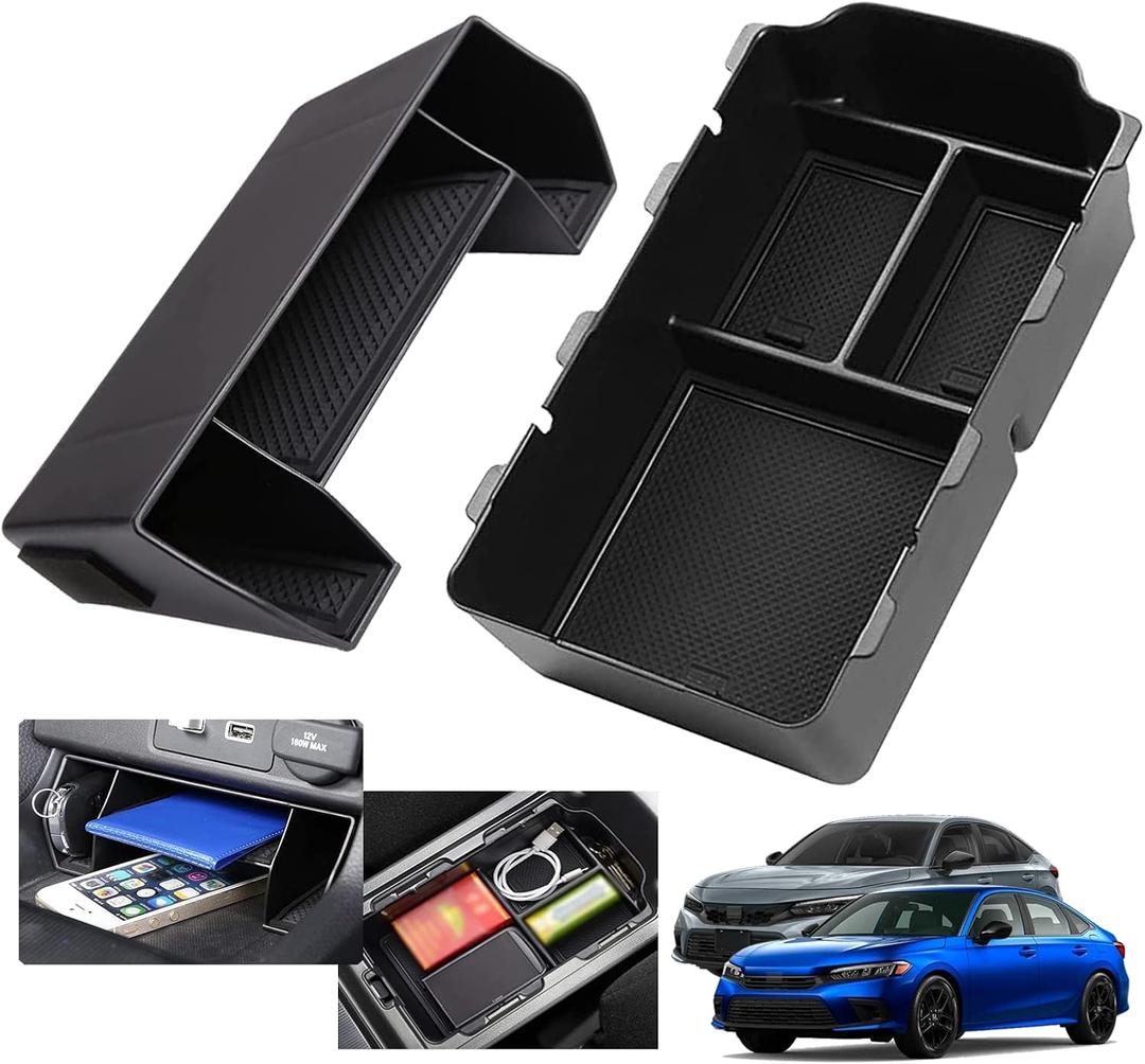 2024 2025 2026 Civic Center Console Organizer Tray for 2023 2022 Honda Civic 11th Gen Sedan Hatchback LX EX Sport 2022 Accessories Civic 2023 Central Console Organizer Insert Tray(2pcs)