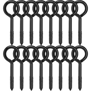 16PCS Black Eye Hooks Screw Self Tapping, 5 Inch Heavy Duty Bolt for Hanging, Wood Securing Cables Wire Indoor & Outdoor Use