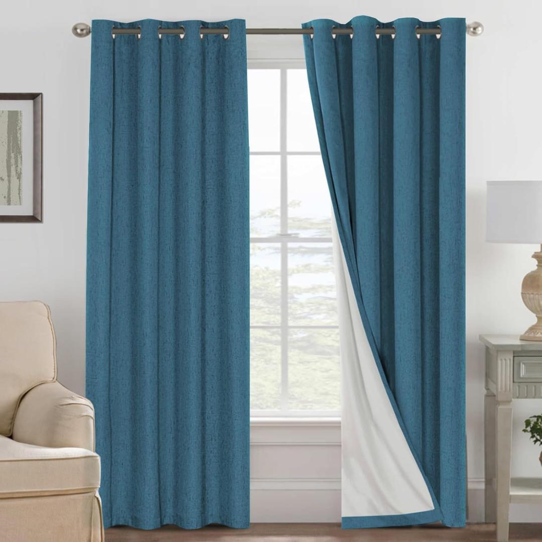 H.VERSAILTEX 100% Blackout Curtains for Bedroom Thermal Insulated Linen Textured Curtains Heat and Full Light Blocking Drapes Living Room Curtains 2 Panel Sets, Blue Sapphire, 52x96 Inch