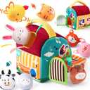Baby Toys 6-12 Months - Soft Barn with Stuffed Farm Animals, Sensory Balls, Crinkle Paper & Mirror - Montessori Toys for Toddlers 1-3, 1 Year Old Boy Girl Gifts