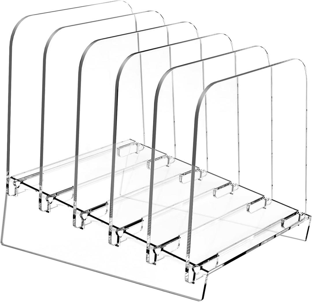 File Holder File Sorter, Vertical File Organizer for Desk, Desk Top File Folder Organizer Stand, Acrylic File Rack File Folder Holder, 5 Sections Clear File Stand for Office, School, Home