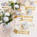 BESTSTAR 100PCS Clear Plastic Plates for Party, 10.25 Inch Disposable Plates with Gold Rim, Heavy Duty Dinner Plates for Wedding and Birthday