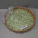 Round Rattan Tray with Mother of Pearl Inlay, Decorative Wicker Serving Tray with Wooden Base, Woven Basket Trays for Bread Fruits Coffee, Leaf (Leaf - 11.8 Inch)
