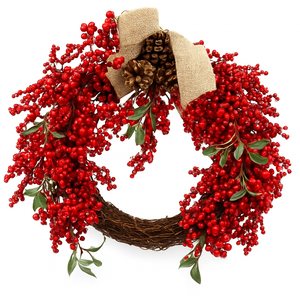 Red Berries Christmas Wreath for Front Door Artifcial Winter Wreath for Window Wall Decor (22inch)