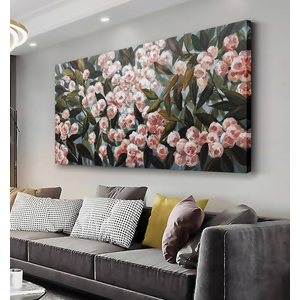 Floral Wall Art Red Flowers Green Leaves Flower Picture Vintage Wall Decor Abstract Canvas Painting Framed Artwork for Living Room Bedroom Office Home Decor 29x58 Inch