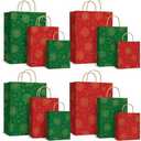 Gilprop 10 Red and Green Christmas Gift Bags Assorted Sizes 15" Extra Large Christmas Poinsettia Bags Bulk Holiday Wrap Decoration Storage Supplies for Home Presents Holiday Party Favors