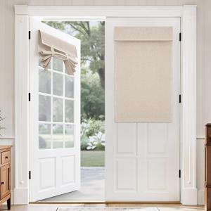 MIULEE 2 Panels 100% Linen Blackout French Door Curtains Set of 2, No Drill Privacy Door Blinds for Classroom Kitchen Glass Window Covering,Thermal Insulated Room Darkening,W26 x L40 Inch, Natural