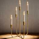 Iron Tabletop Candelabra, Hand-Forged 5-Candle Cast Iron Candle Holder with Elegant Muted Vintage Gold Finish for Dining Room, Living Room, Mantel