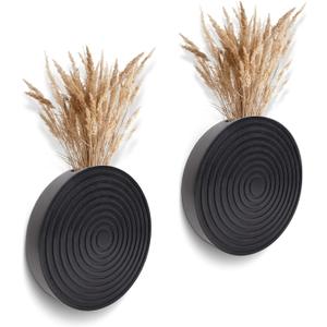 Set of 2 Wall Planter for Indoor Plants, Boho Wall Decor for Living Room, Bathroom,Hanging Planter for Artificial Flower Plants(Black)