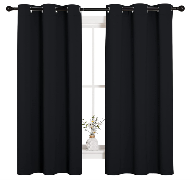 NICETOWN Pitch Black Solid Thermal Insulated Grommet Blackout Curtains/Drapes for Bedroom Window (2 Panels, 42 inches Wide by 63 inches Long, Black)