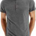 NITAGUT Mens Fashion Casual Front Placket Basic Long/Short Sleeve Henley T-Shirts (X-Large, 0 Darkgray)