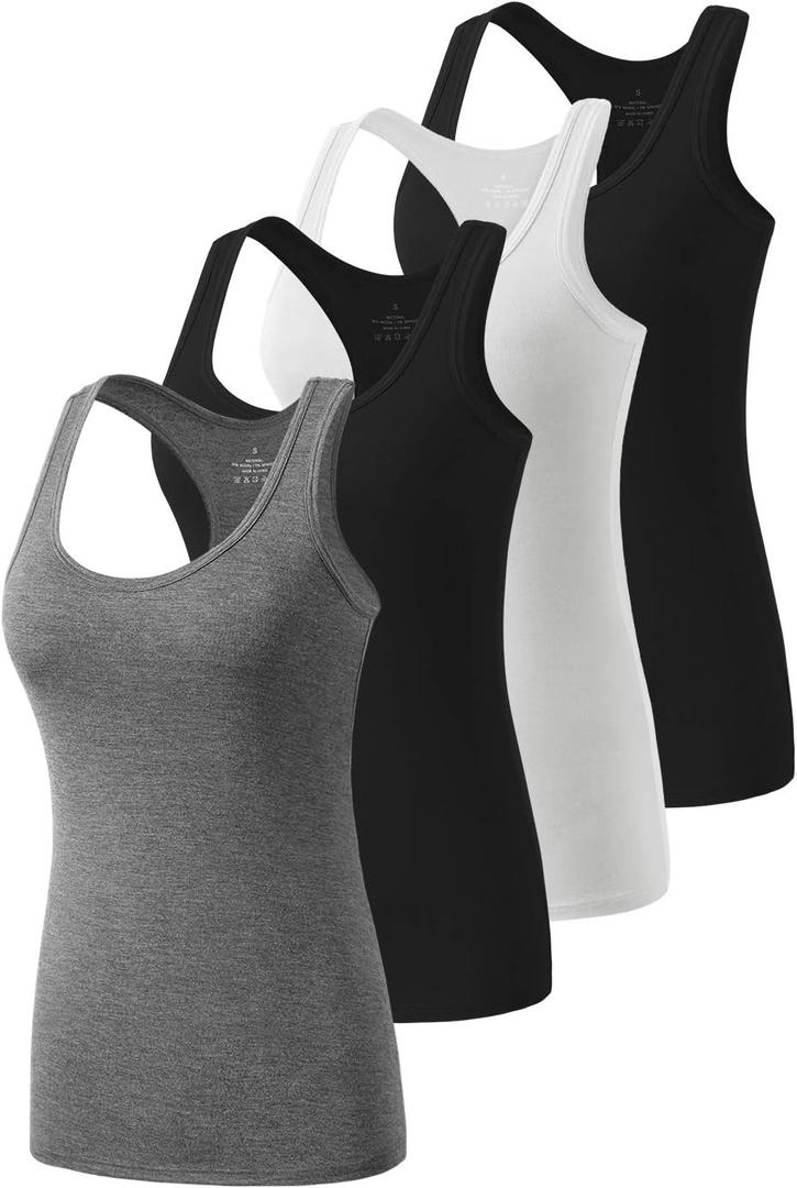 Star Vibe Racerback Workout Tank Tops for Women Basic Athletic Tanks Yoga Shirt Sleeveless Exercise Tops 4 Pack, XL