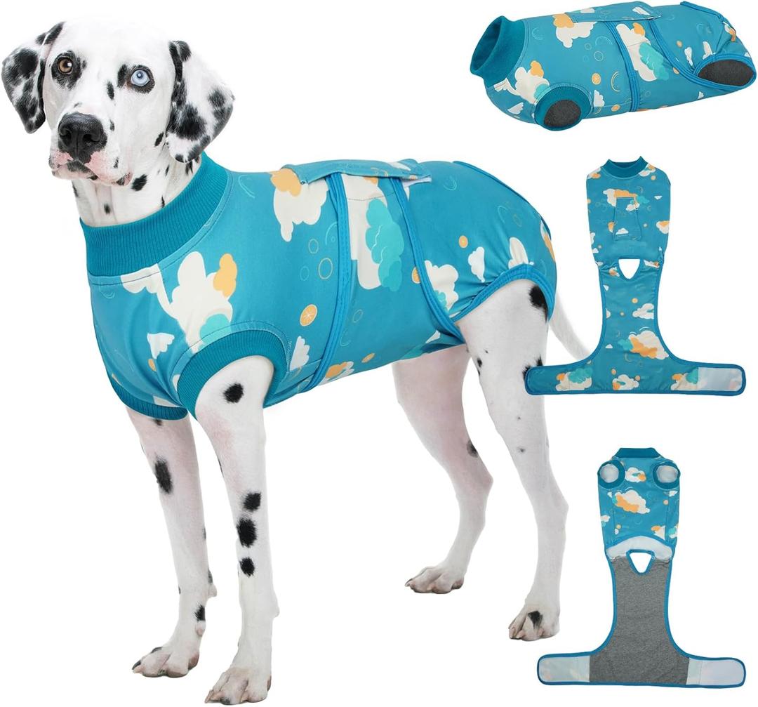 Kuoser Dog Surgery Recovery Suit, Pet Recovery Suit for Dogs Female Male Spay Neuter, Anti-Licking Dog Surgical Onesie for Abdominal Wounds Skin Issues, Dogs Bodysuit Cone E-Collar Alternative, Large