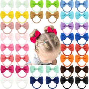 CLLOT Toddler Hair Accessories - 40pcs 2.75" Elastics Rubber Ribbon Bands, Bows for Baby Girls, Kids & Children