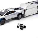 Toy Car Alloy Truck Set with Trailer and Motorcycle Cyberpickup Toy with Sound and Light Effect Pull Back Vehicle RV Toy EV Model Ideal Gift for Kids Boys Girls Adult Age for 3+