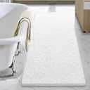 LOCHAS Luxury Bathroom Rug Shaggy Bath Mat 24 x 54 Inch, Washable Non Slip Bath Rugs for Bathroom Shower, Soft Plush Chenille Absorbent Carpets Mats, White