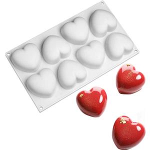 OCPO KITCHEN 3D Heart Silicone Molds for Baking Mousse Cake, 3D Silicone Baking Mold for Candy Pastry Chocolate Truffle Cupcake Jelly Cookie Pudding Cake Decoration Mold, 3D Heart Shape (8-Cavity)
