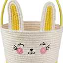 Easter Basket with Handle, Bunny Design for Boys and Girls, Egg Hunt Gift Basket (Yellow white)