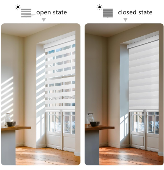 Cordless Zebra Blinds for Windows Pull Down Roller Window Shades Dual Layer Light Filtering Privacy for Day and Night, Free-Stop Door Shades for Home Easy to Install (34" W X 72" H, White)
