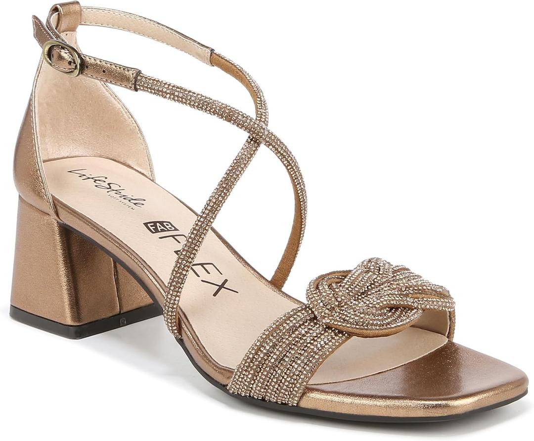 LifeStride Women's Captivate Strappy Block Heel Dress Sandals (8 Wide, Bronze)
