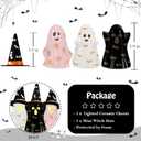 Halloween Decorations Indoor, Set of 3 Ceramic Halloween Ghosts with Witch Hats, Cute Spooky Lighted Decor Ghost Figurines Witch Hat Scary Pumpkin Bats Boo for Home Mantel Shelf Table Decor