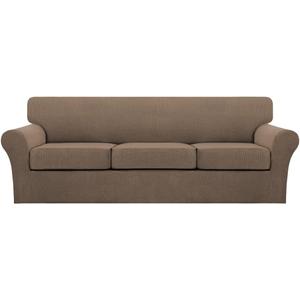Turquoize 4 Piece Sofa Covers for 3 Cushion Couch Sofa Slipcover Soft Couch Cover for Dogs Washable Furniture Cover with 3 Individual Large Cushion Covers Feature Fabric (Large Sofa, Macchiato)