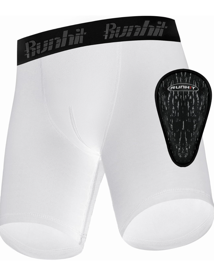 Runhit Boys Cup Underwear for Baseball Football, Youth Compression Shorts with Soft Protective Athletic Cup Boxer Brief, S