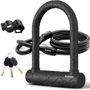 Heavy Duty Bike U Lock - Super Strong 12 Ton Shear, 20mm U Shape Lock Anti-Theft Silicone Covered Electric Scooter Lock Keyhole with Sliding Cover 4ft Steel Cable with Mounting Bracket and 3 Keys(S)